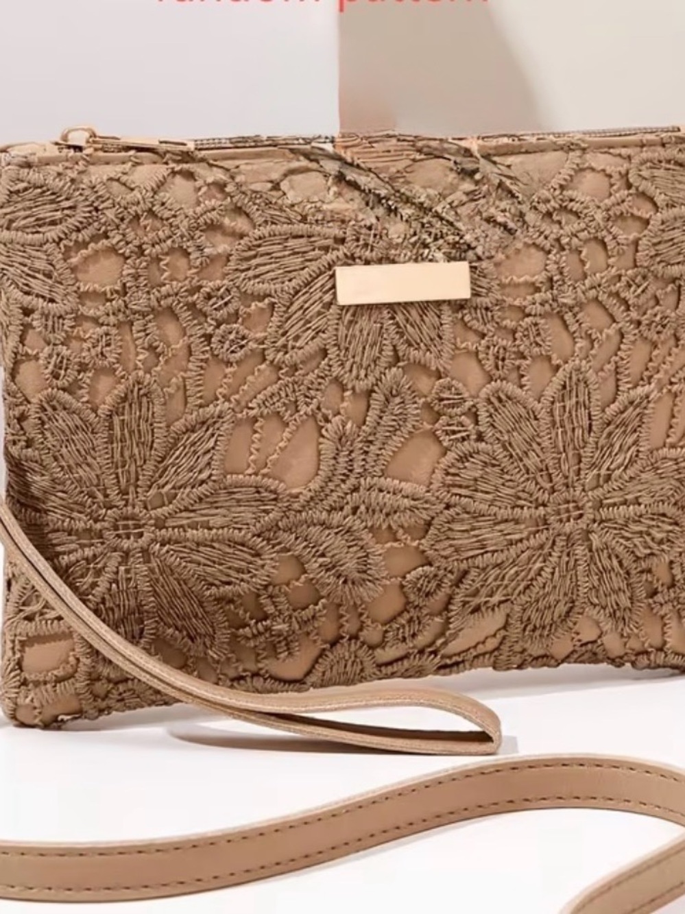 Woven Lace Crossbody Clutch in Beige